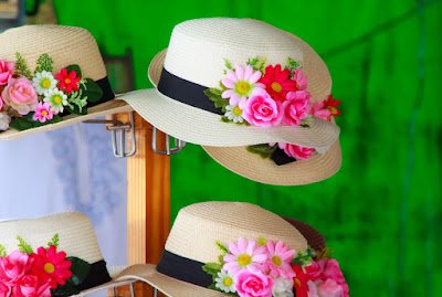 Millinery used as a fashion accessory. 