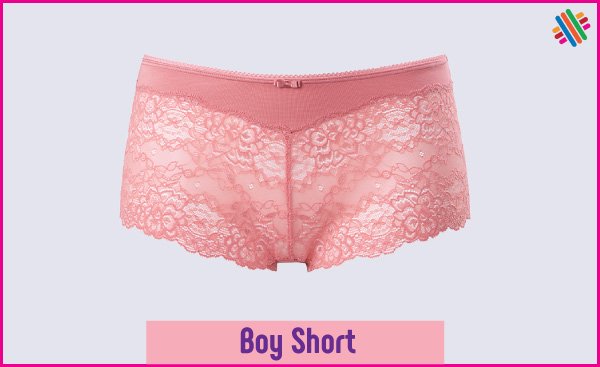 Pink colored boy short having lace body and narrow elastic.