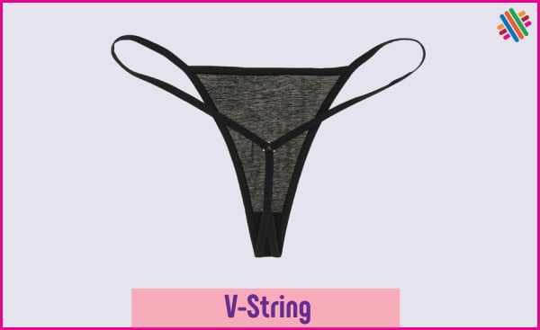Black Colored V-string panty having narrow black elastic.