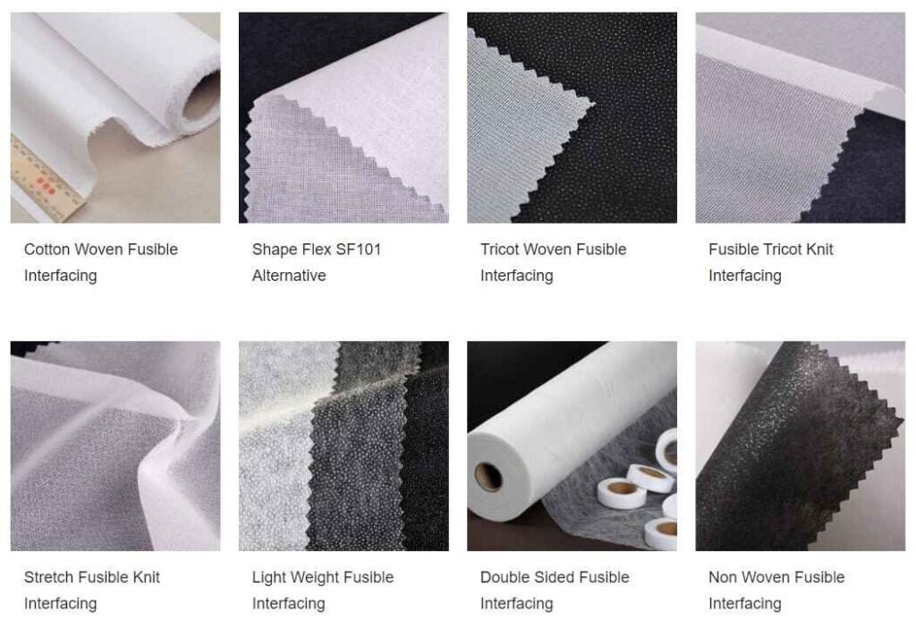 Different types of interlining.