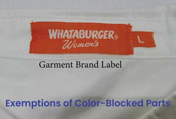 Exemptions of color blocked parts of a garment.