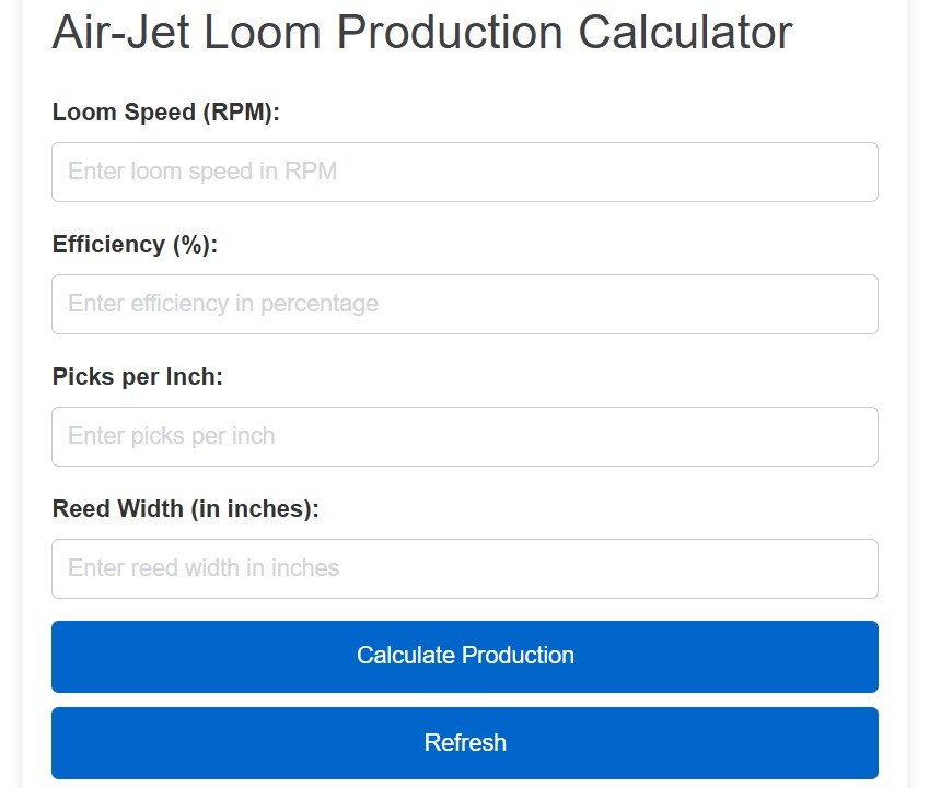Air Jet Loom Production Calculation