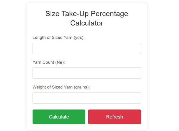 Textile Sizing Calculator: Size Take-Up Percentage Calculator