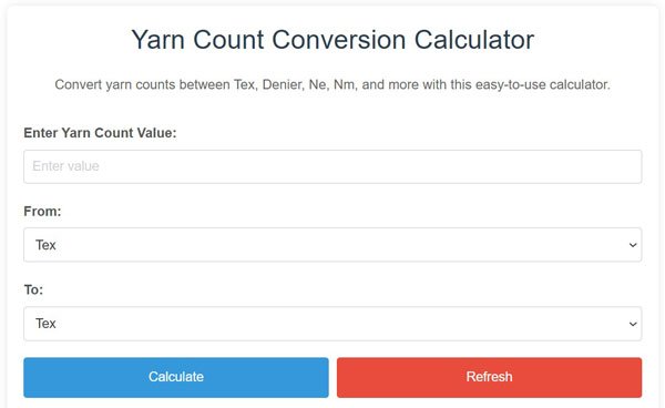 Yarn Count Conversion Calculator